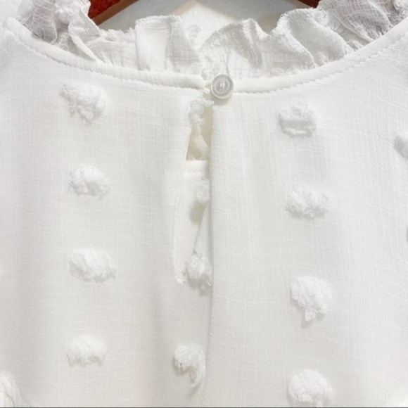 ROOLEE NWT White Ruffle Polka Dot Cap Sleeve Blouse Shirt M - Picture 6 of 11